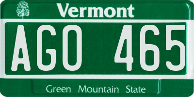 VT license plate AGO465