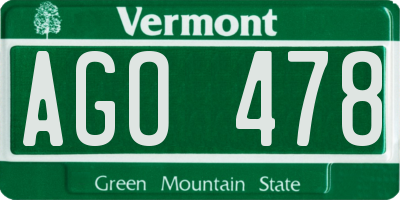 VT license plate AGO478