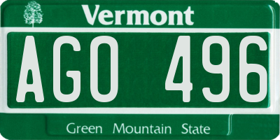 VT license plate AGO496