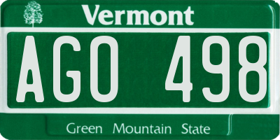 VT license plate AGO498