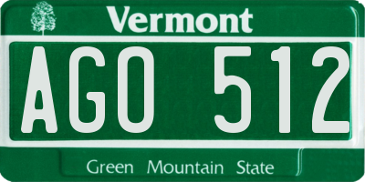 VT license plate AGO512