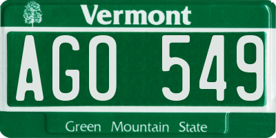 VT license plate AGO549