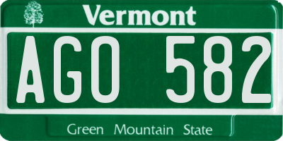 VT license plate AGO582