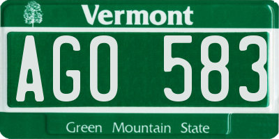 VT license plate AGO583