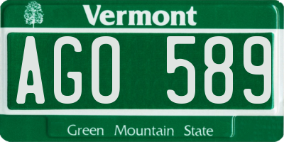 VT license plate AGO589