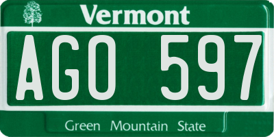 VT license plate AGO597
