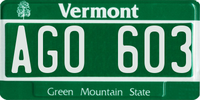 VT license plate AGO603