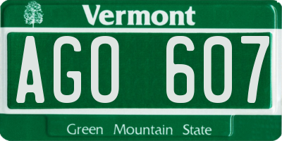 VT license plate AGO607