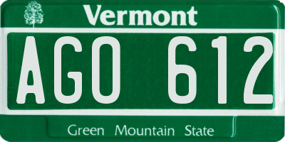 VT license plate AGO612