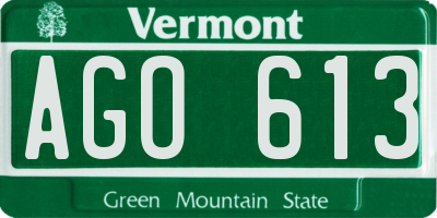 VT license plate AGO613