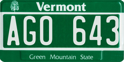 VT license plate AGO643