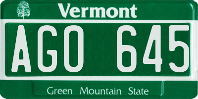 VT license plate AGO645