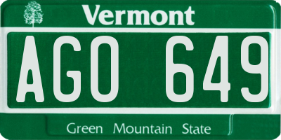 VT license plate AGO649