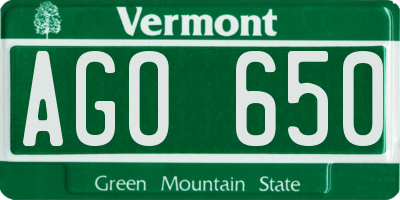 VT license plate AGO650
