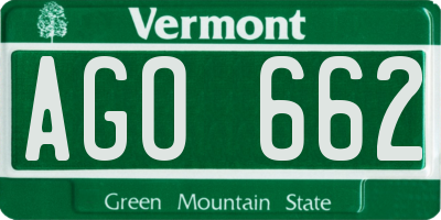 VT license plate AGO662