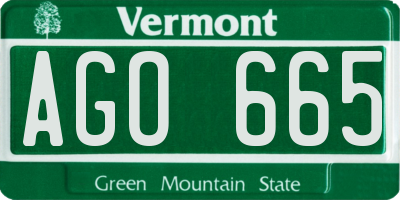 VT license plate AGO665