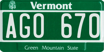 VT license plate AGO670