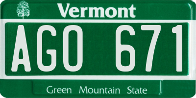 VT license plate AGO671