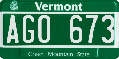 VT license plate AGO673