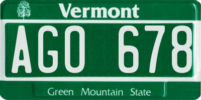 VT license plate AGO678