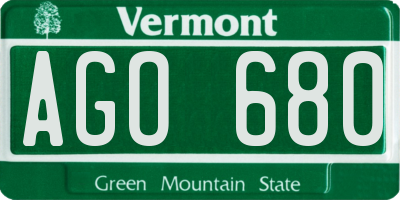 VT license plate AGO680