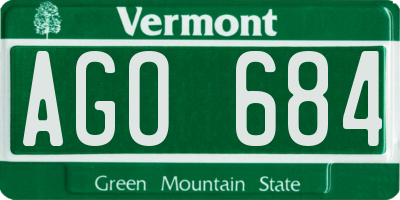 VT license plate AGO684