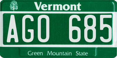 VT license plate AGO685