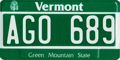 VT license plate AGO689