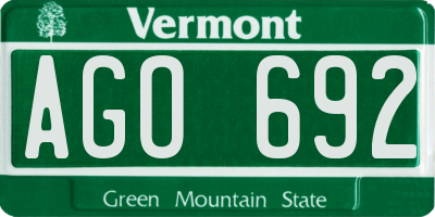 VT license plate AGO692