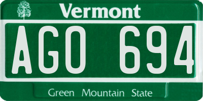 VT license plate AGO694