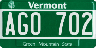 VT license plate AGO702