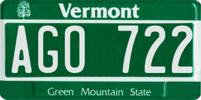 VT license plate AGO722