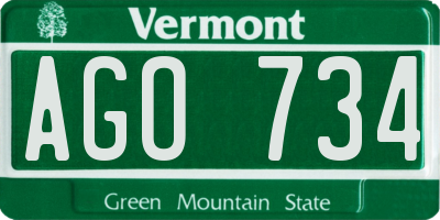 VT license plate AGO734