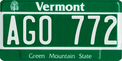 VT license plate AGO772