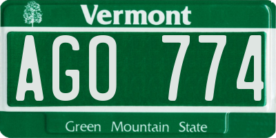 VT license plate AGO774