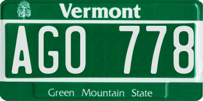 VT license plate AGO778