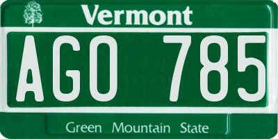 VT license plate AGO785