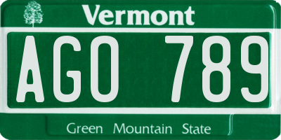 VT license plate AGO789