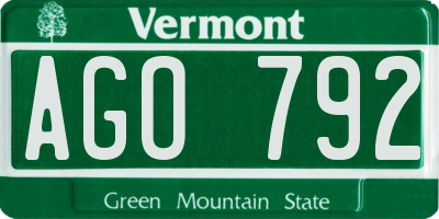VT license plate AGO792
