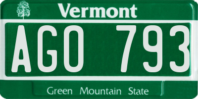 VT license plate AGO793