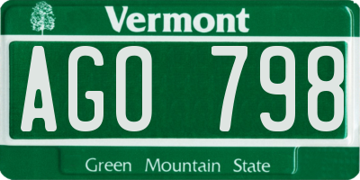 VT license plate AGO798