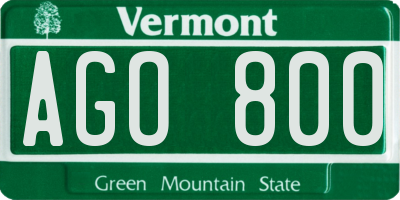 VT license plate AGO800