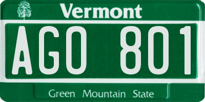 VT license plate AGO801