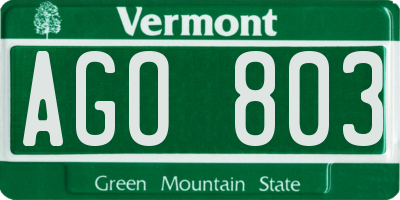 VT license plate AGO803