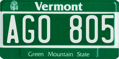VT license plate AGO805