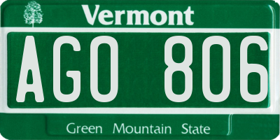 VT license plate AGO806