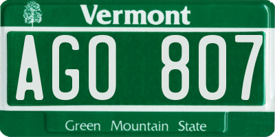 VT license plate AGO807