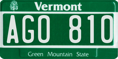 VT license plate AGO810