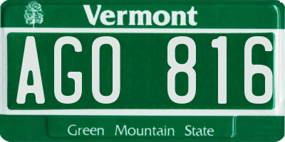 VT license plate AGO816