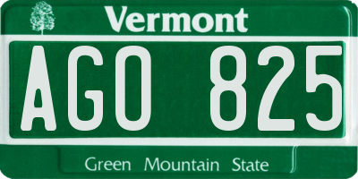 VT license plate AGO825